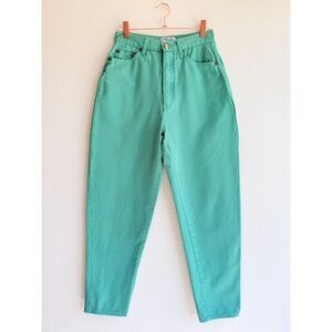 Vintage 80's Oleg Cassini High Rise Tapered Jeans in Green Denim size 26" XS/S